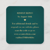 Gold Crown Dark Green Quinceañera Scan Me QR RSVP エンクロージャーカード (裏面)