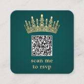 Gold Crown Dark Green Quinceañera Scan Me QR RSVP エンクロージャーカード (正面)