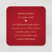 Gold Crown Elegant Red Quinceañera Scan Me QR RSVP エンクロージャーカード (裏面)