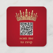 Gold Crown Elegant Red Quinceañera Scan Me QR RSVP エンクロージャーカード (正面)