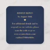 Gold Crown Navy Blue Quinceañera Scan Me QR RSVP エンクロージャーカード (裏面)