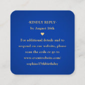 Gold Crown Royal Blue Quinceañera Scan Me QR RSVP エンクロージャーカード (裏面)