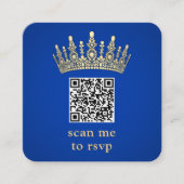Gold Crown Royal Blue Quinceañera Scan Me QR RSVP エンクロージャーカード (正面)