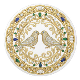 Gold Crystal Birds faux 2D graphic gemstones セラミックノブ