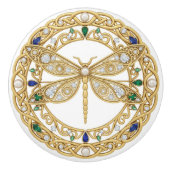 Gold Crystal Dragonfly faux 2D graphic gemstones セラミックノブ (正面)