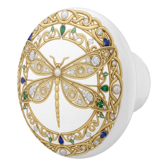 Gold Crystal Dragonfly faux 2D graphic gemstones セラミックノブ (右)