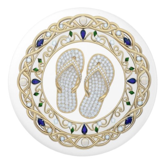 Gold Crystal Flip Flops 2Dgraphic Flipflop shoes セラミックノブ (正面)