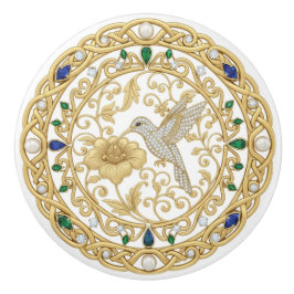 Gold Crystal Hummingbird Bird 2D graphic gemstones セラミックノブ