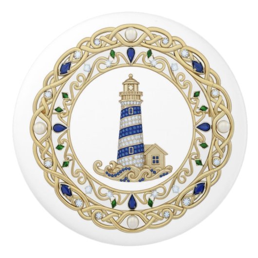 Gold Crystal Lighthouse 2Dgraphic Sea Light House セラミックノブ (正面)
