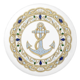 Gold Crystal Nautical Anchor Diamond 2DGraphic セラミックノブ