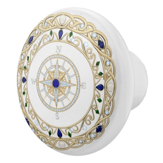 Gold Crystal Nautical Captain Ship Compass Rose セラミックノブ (右)
