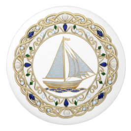 Gold Crystal Nautical Sail Boat Sailing 2DGraphic セラミックノブ