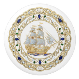 Gold Crystal Nautical Ship Boat Sailing 2DGraphic セラミックノブ