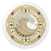 Gold Crystal Ocean Great Wave 2D graphic gemstones セラミックノブ (正面)