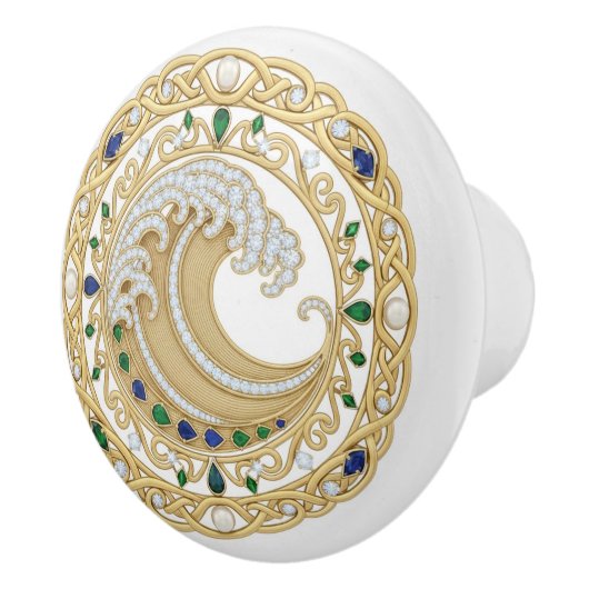 Gold Crystal Ocean Great Wave 2D graphic gemstones セラミックノブ (右)