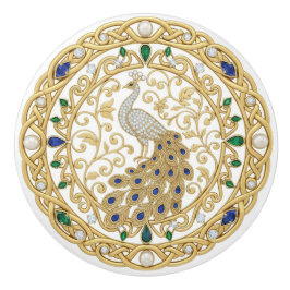 Gold Crystal Peacock Bird 2D graphic gemstones セラミックノブ