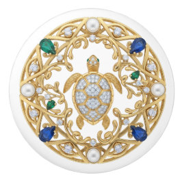 Gold Crystal Sea Turtle 2Dgraphic gemstone Ocean セラミックノブ