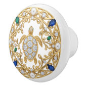 Gold Crystal Sea Turtle 2Dgraphic gemstone Ocean セラミックノブ (右)