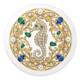 Gold Crystal Seahorse 2Dgraphic gemstone Sea Horse セラミックノブ