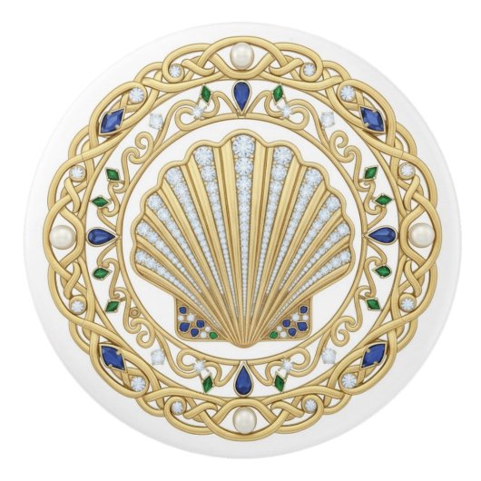 Gold Crystal Seashell Shell 2D graphic gemstones セラミックノブ (正面)