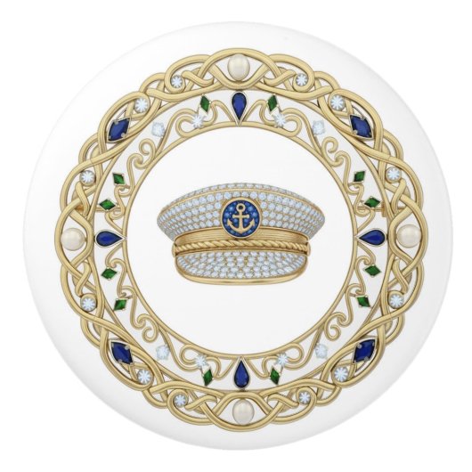 Gold Crystal Ship Captain's Hat 2Dgraphic Nautical セラミックノブ (正面)