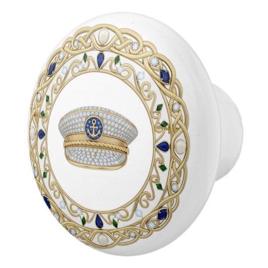 Gold Crystal Ship Captain's Hat 2Dgraphic Nautical セラミックノブ (右)