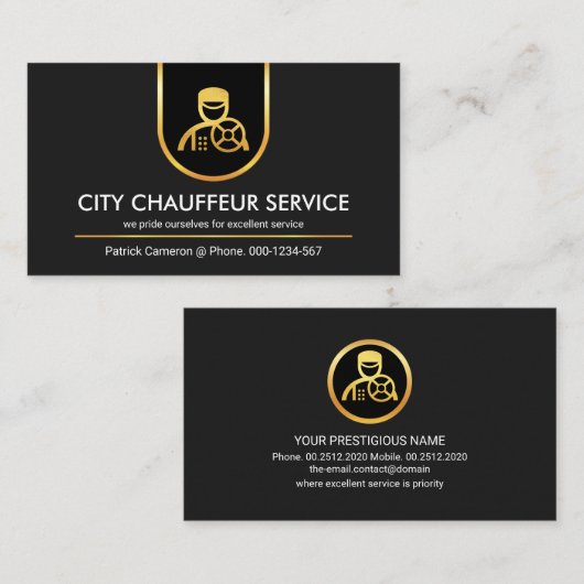 Gold Curved Border Line Chauffeur 名刺 (正面/裏面)