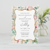 Gold Curvy Eucalyptus Pampas Grass Protea Wedding 招待状 (スタンド正面)