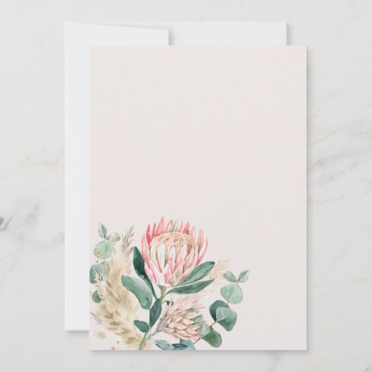 Gold Curvy Eucalyptus Pampas Grass Protea Wedding 招待状 (裏面)