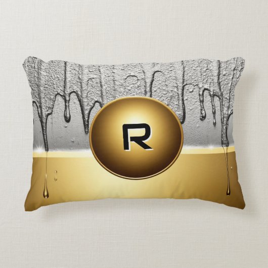 Gold Custom Metallic Chrome Name Drip Effect  アクセントクッション (正面)
