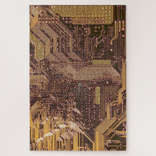 Gold Cyber Circuit Board Tech Electronics ジグソーパズル
