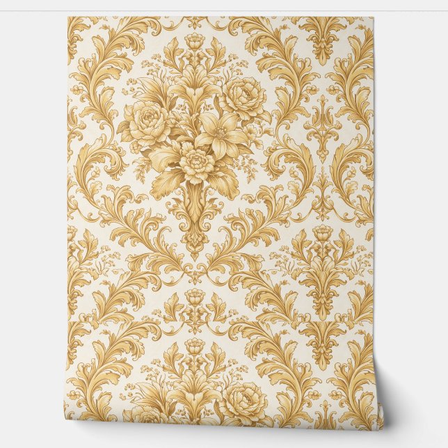Gold Damask Floral 壁紙 (ほどく)