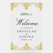 Gold Damask Muslim Wedding Welcome Frosted アクリルサイン (正面)