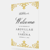 Gold Damask Muslim Wedding Welcome Frosted アクリルサイン (傾斜)