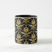 Gold Damask Pattern on Black マグカップ (中央)