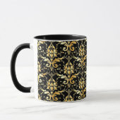 Gold Damask Pattern on Black マグカップ (左)