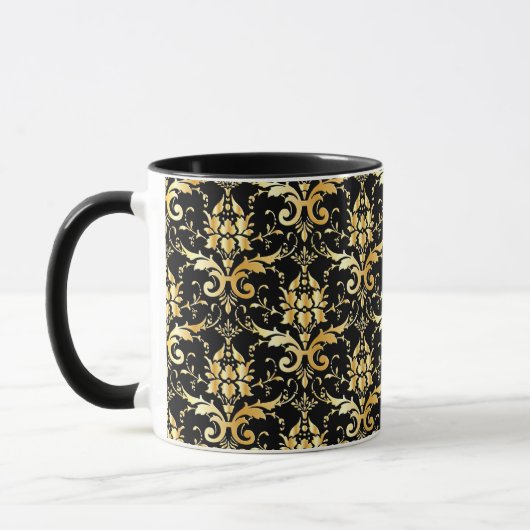 Gold Damask Pattern on Black マグカップ (左)