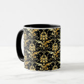 Gold Damask Pattern on Black マグカップ (正面左)
