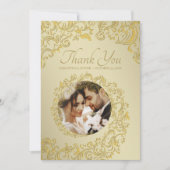 Gold Damask Wedding Thank You Photo Card サンキューカード (正面)