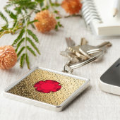 Gold Damask with a faux garnet gemstone キーホルダー (側面)