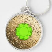 Gold Damask with a faux peridot gemstone キーホルダー (正面)