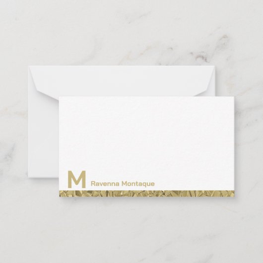 Gold Decorative Lined Modern Monogram Name ノートカード (正面)