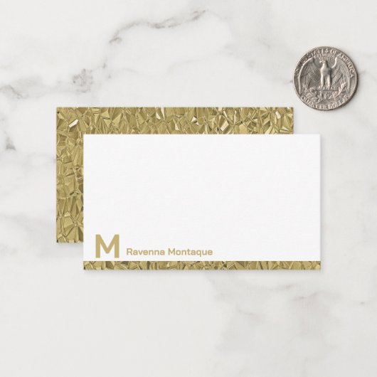 Gold Decorative Lined Modern Monogram Name ノートカード (正面/裏面インサイチュ)