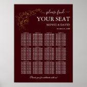 Gold Deep Burgundy 12 Table Seating Chart Wedding ポスター (正面)