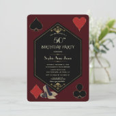 Gold Deep Burgundy Art Deco Gatsby Casino Birthday 招待状 (スタンド正面)