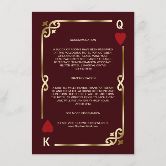 Gold Deep Burgundy Casino Vegas Wedding Details エンクロージャーカード (正面)