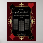 Gold Deep Burgundy Casino Wedding Seating Chart  ポスター (正面)