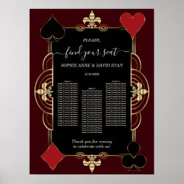 Gold Deep Burgundy Casino Wedding Seating Chart  ポスター