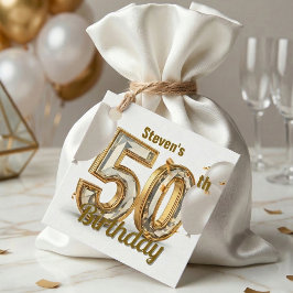 Gold Diamond 50th Birthday White Balloons フェイバータグ