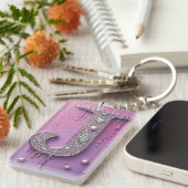 Gold Diamond Letter J Custom Name Keychain Gift キーホルダー (正面右)